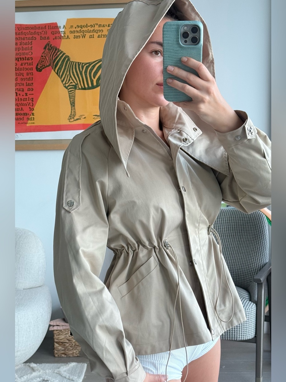 Light Beige Hooded Anorak Jacket - Women